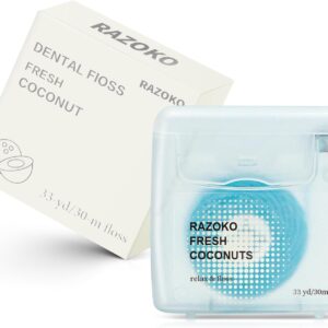 RAZOKO Coconut Oil Infused Woven Dental Floss, Vegan and Cruelty-Free, Coconut Scent, 2 Month Supply (33 Yds x 1 Units)
