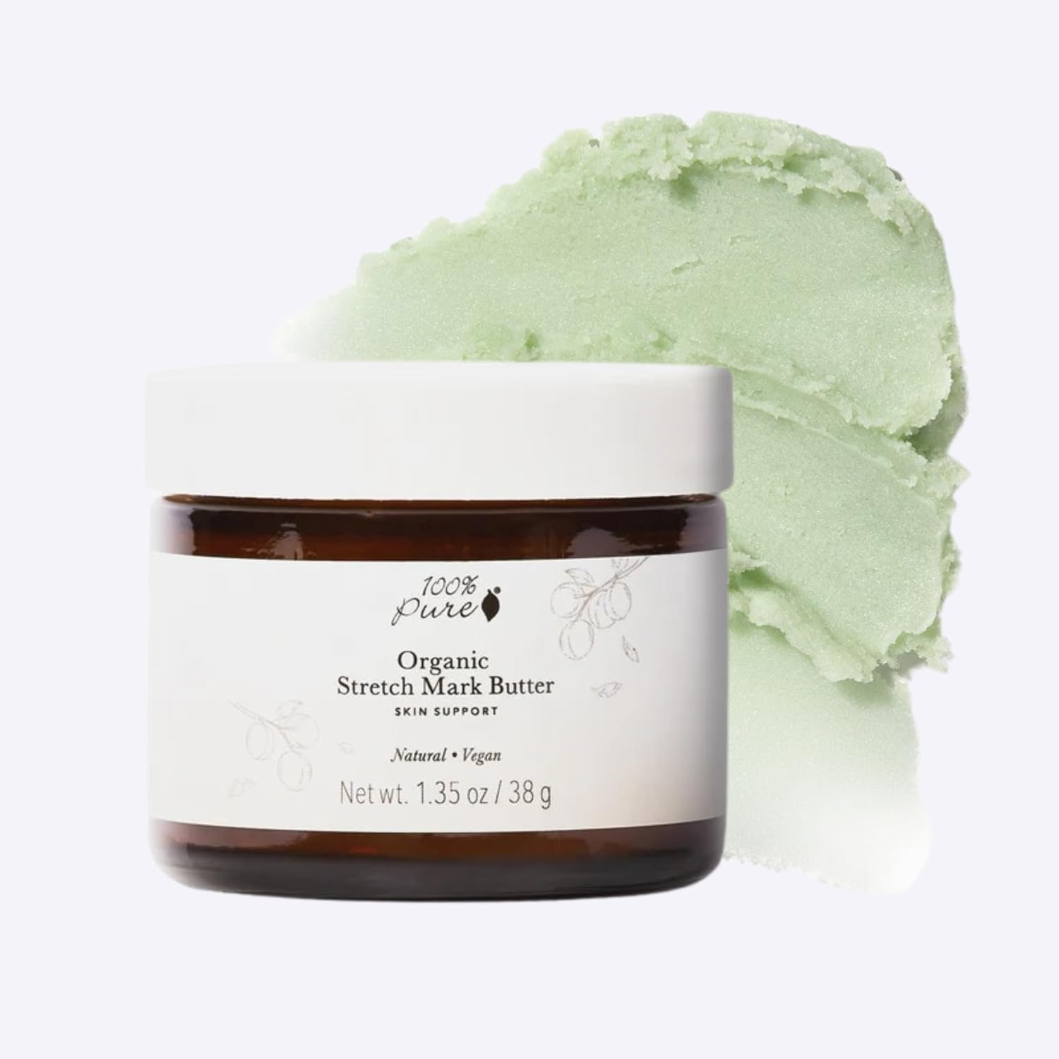 100% PURE Skin Support Stretch Mark Butter Belly Moisturizer - Nourishing Skin Defense with Vitamins & Antioxidants Natural Pregnancy Formula - Shea, Cocoa Butter, Vitamin E Cream - Vegan - 1.35oz