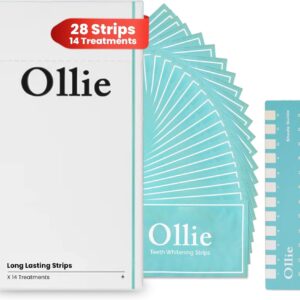 Ollie Teeth Whintening Strips, 28 PCs, 14 Treatments, Includes Shade Guide to Track Progress, Super Sticky Non - Sensitive White Strips for Teeth Whitening