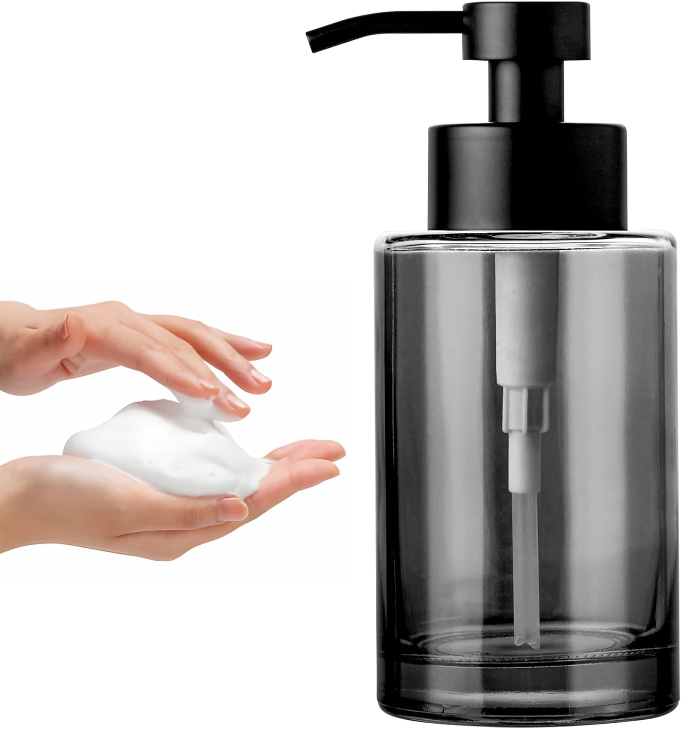 Enra Foaming Soap Dispenser, 12oz Black Thick Glass Bathroom and Kitchen Soap Dispenser with Stainless Steel Pump
