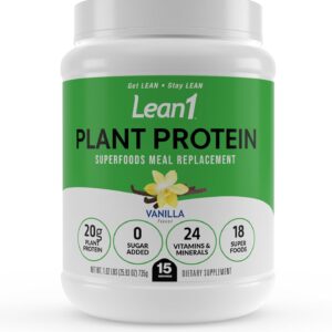 Lean1 Plant-Based Meal Replacement Protein Powder, Vanilla Flavor, 15-Serving Tub