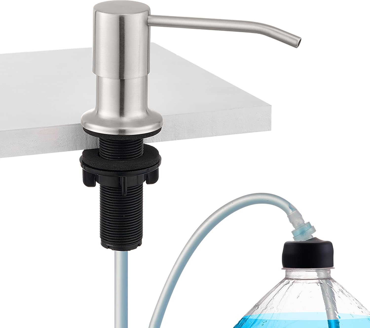 Built in Sink Soap Dispenser for Kitchen Sink, Countertop Sink Soap Dispenser Dispenser, Stainless Steel Kitchen Soap Pump Head with Extension Tube kit