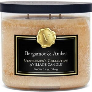Village Candle Bergamot & Amber Glass 3-Wick Bowl, Scented Candle, 14 oz., Brown