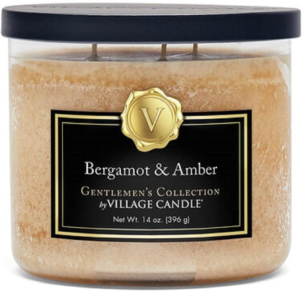 Village Candle Bergamot & Amber Glass 3-Wick Bowl, Scented Candle, 14 oz., Brown