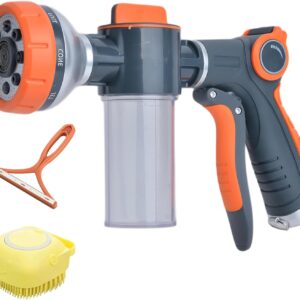 Dog Washing Hose Attachment, 8-in-1 Sprayer Hose Nozzle with Soap Dispenser for Dog Showering, Watering Flowers, Car Washing (With Brush and Lint Remover)