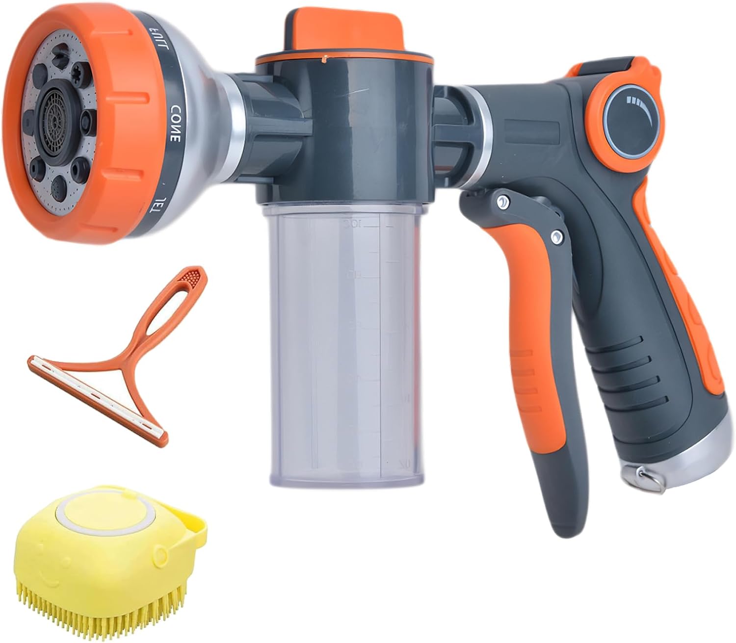 Dog Washing Hose Attachment, 8-in-1 Sprayer Hose Nozzle with Soap Dispenser for Dog Showering, Watering Flowers, Car Washing (With Brush and Lint Remover)