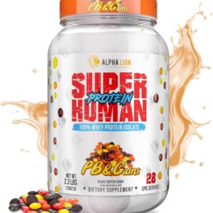 ALPHA LION Superhuman Whey Protein Powder, Great Tasting Pure Whey Protein Isolate, Low Carb, Low Sugar, No Bloat Post Workout, Muscle Recovery & Growth (28 Servings, PB & Gains)