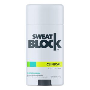 SweatBlock Clinical Strength Deodorant Antiperspirant for Men and Women Coastal Fresh Scent 48 Hour Protection Against Sweat and Odor Designed for High Heat and Stress Long-Lasting Freshness