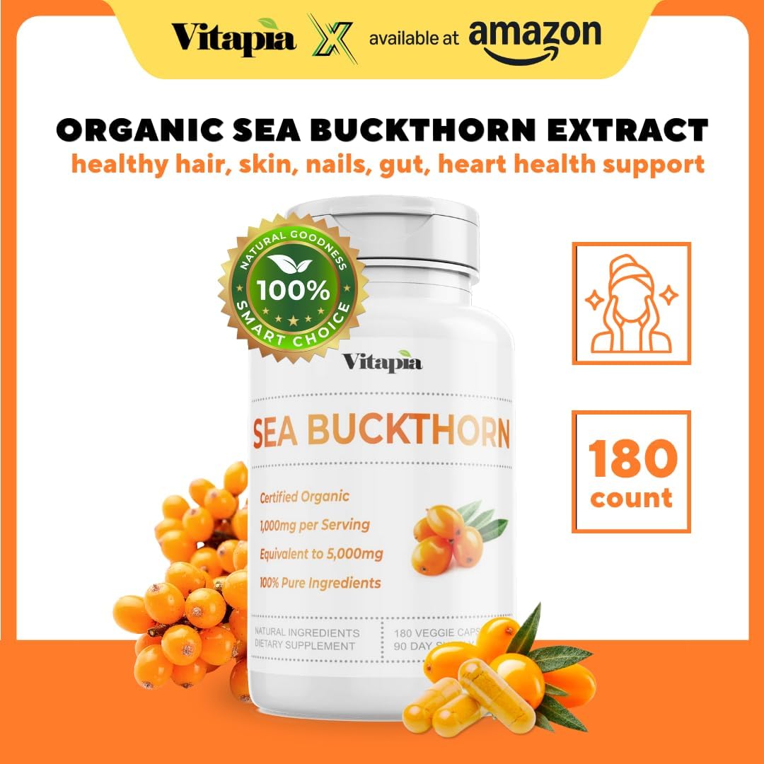 Organic Sea Buckthorn Omega 7 3 6 9 Capsules for Heart Skin Health 180 Count - Image 2