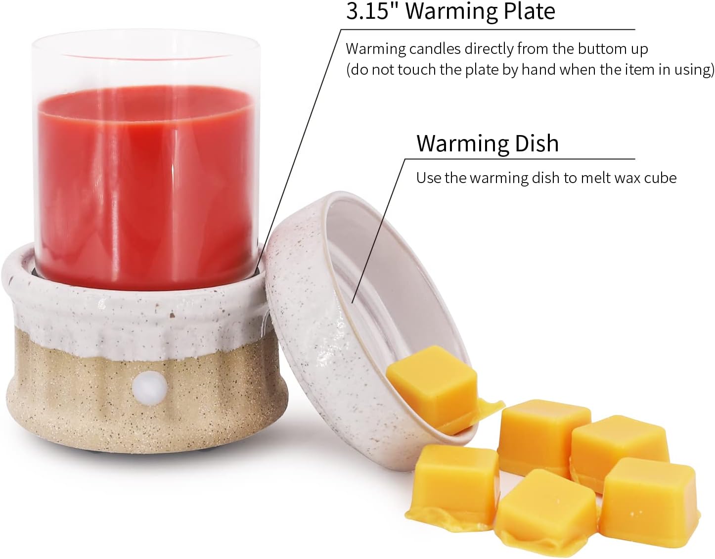 Ceramic Wax Melt Warmer - 3 in 1 Smokeless and Flameless Electric Wax Warmer,Easy to Handle Candle Warmer for Essential Oil and Wax Cubes is Suitable for Home and Office Décor… - Image 2