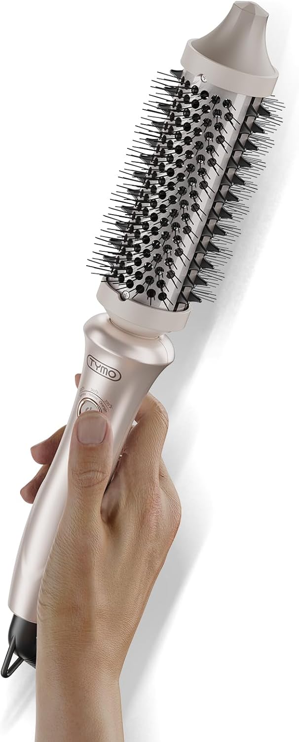 TYMO Thermal Brush Curling Brush - STYLUX 1.5 Inch Blowout Volumizer with Flexi-Fit for Hair Straightening, Heated Round Styler Tool, Hair Straightener and Curler 2 in 1, Dual Voltage, Gold