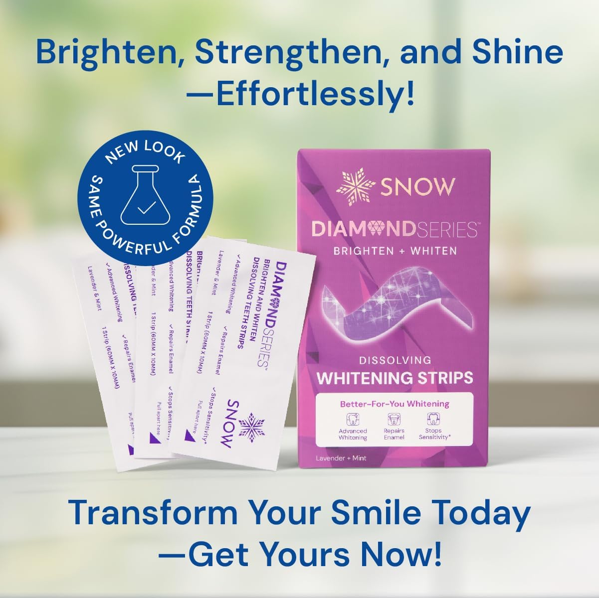 Snow Diamond Series Purple Whitening Strips - Dissolving Teeth Whitening Strips for Sensitive Teeth, Instant Brightening with Hydroxyapatite, Color-Correcting Purple Formula, 42 Count - Image 2