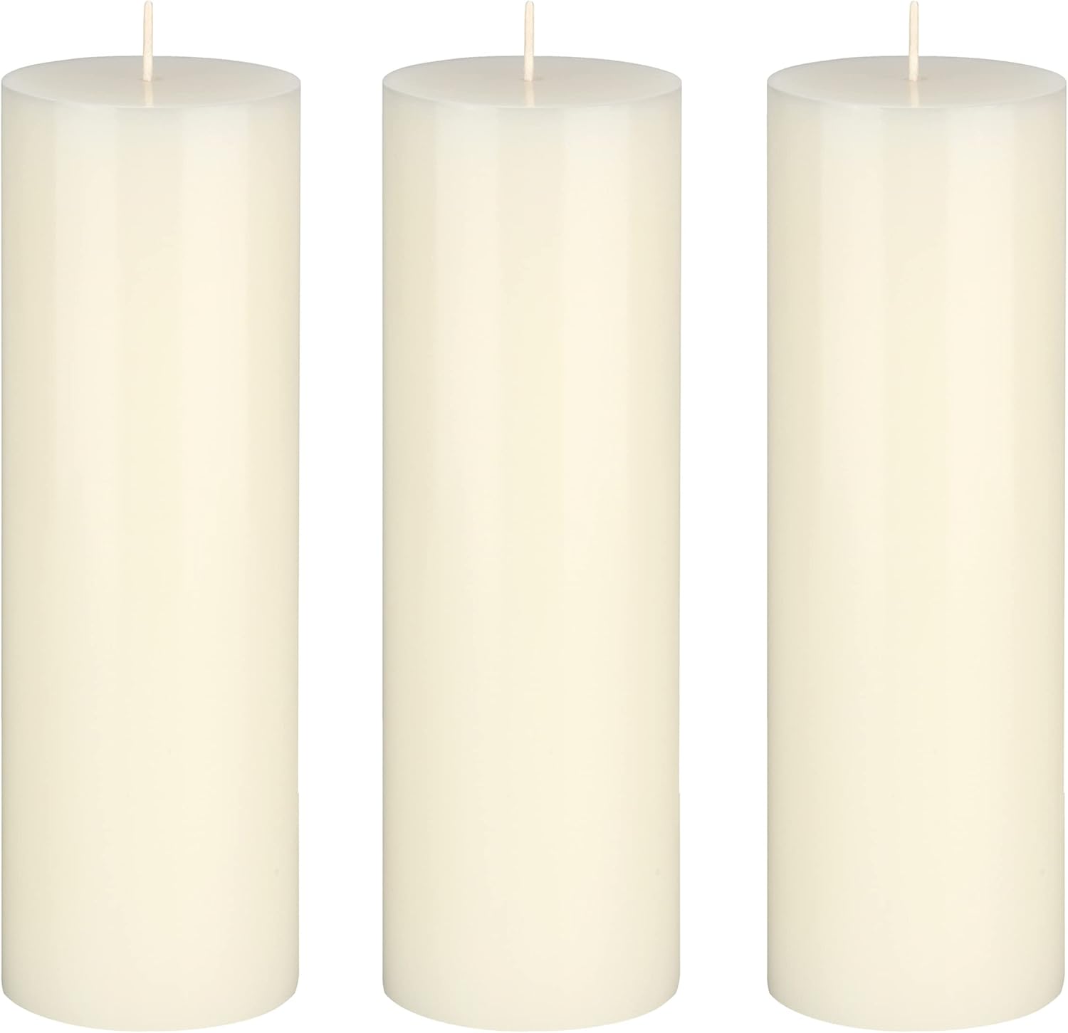 Mega Candles 3 pcs Unscented Solid Ivory Pillar Candles, Hand Poured Premium Wax Candle 3 Inch x 9 Inch, Home Décor, Spas, Weddings, Celebrations, Party, Centerpieces, Holidays, Vigils, Prayers
