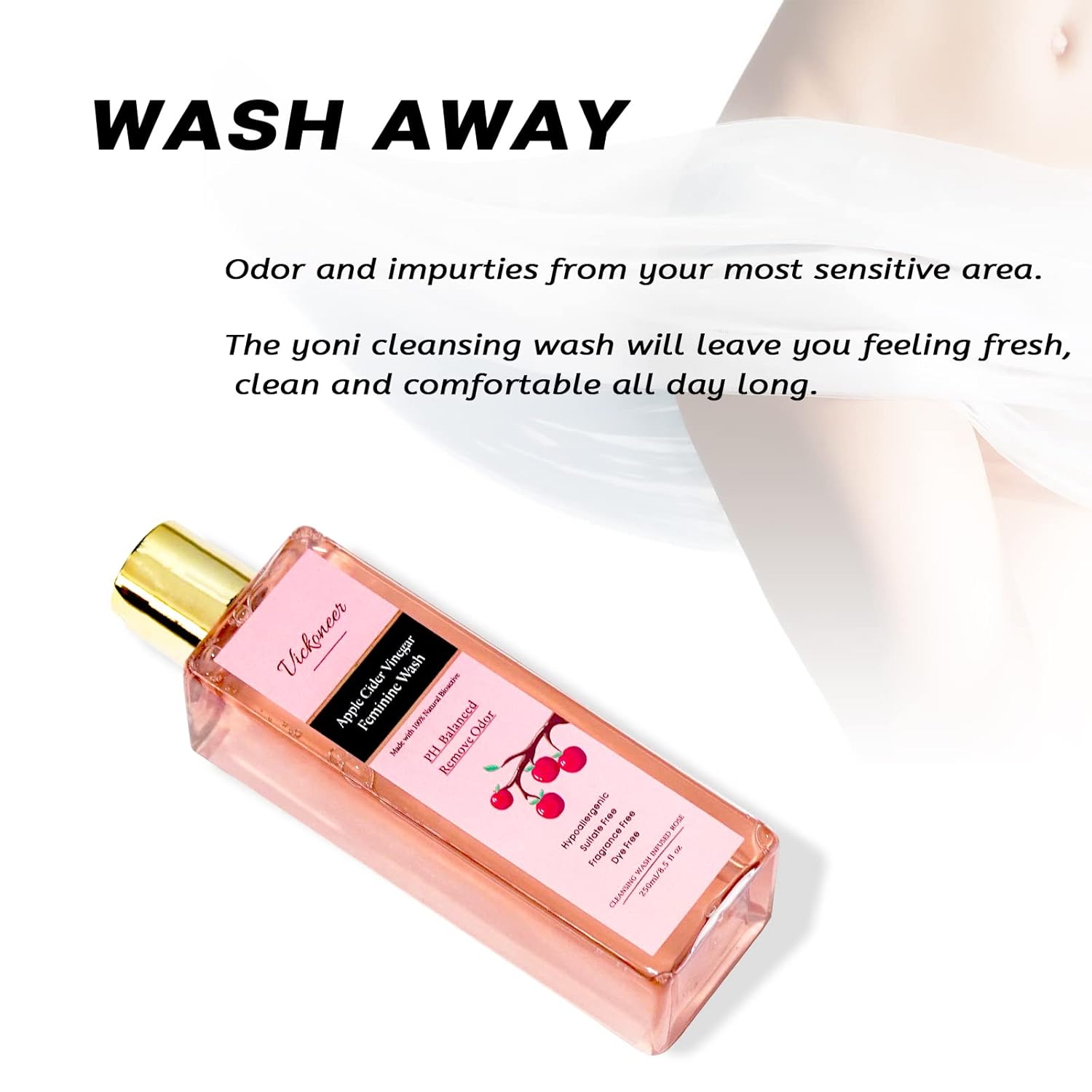 Vickoneer Intimate Yoni Wash for Women Feminine Wash, Vaginal Wash with Apple Cider Vinegar, pH Balance for Women Vaginial Deodorants, Daily Cleansing Wash, Fresh and Gentle on Skin, 250ml/8.5 fl oz - Image 5