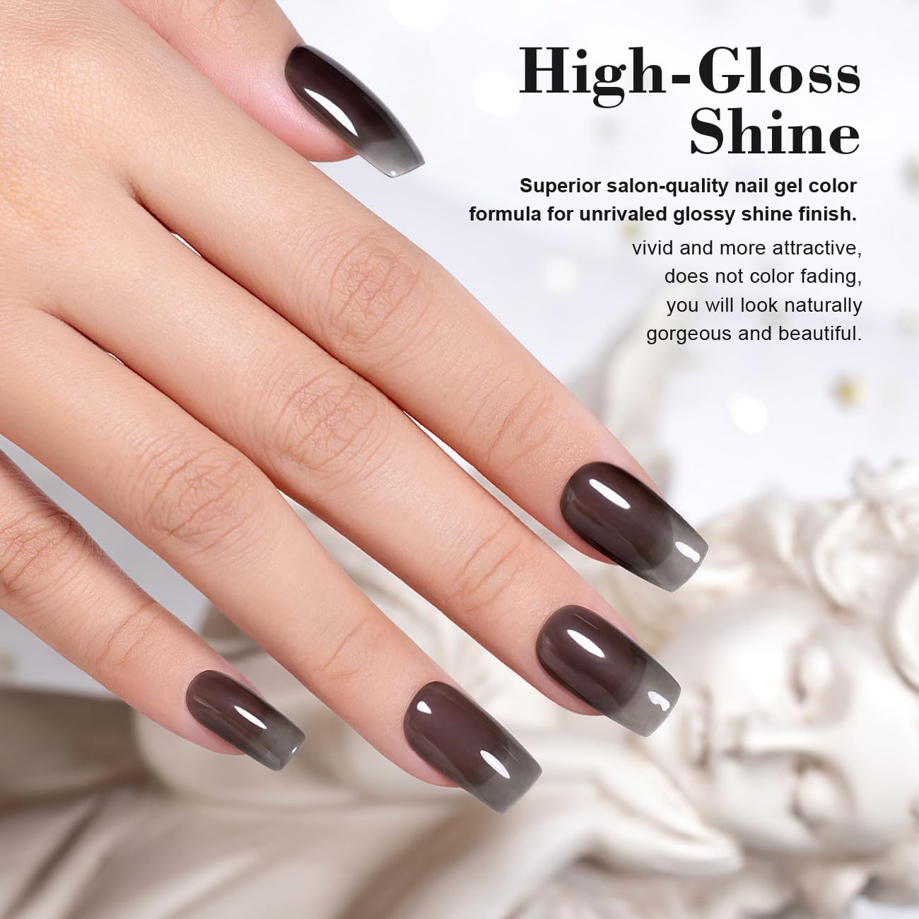 RARJSM Jelly Black Nude Gel Nail Polish Sheer Black Clear Glass Gel Polish Neutral Transparent Crystal Colors Nail Gel Polish 15ml Single Bottle Soak off UV LED Cured for Home Salon DIY Manicure - Image 3
