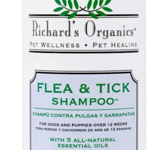 Richard’s Organics Flea and Tick Shampoo for Dogs – 100% All-Natural Actives Kills Fleas, Ticks and Repels Mosquitos – Gentle, Won’t Dry Skin, Great Smelling Essential Oils (12oz bottle),FG00440