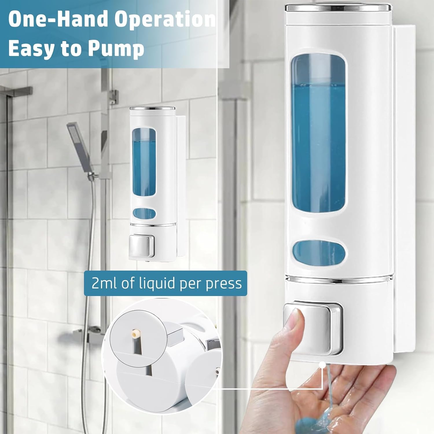 White 13.5oz Wall Mounted Hand Soap Dispenser Clear Liquid Lotion Container for Bathroom Kitchen - Image 3
