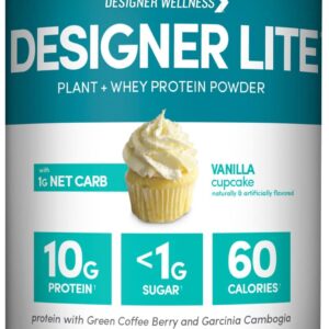 Designer Wellness, Designer Lite, Low Calorie Natural Protein, Prebiotic Fiber, Key Vitamins & Minerals, Vanilla Cupcake, 9.03 Ounces