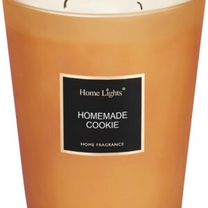 HomeLights Scented Candles, Large Jar Aromatherapy, Natural Soy Wax, 130 Hours Long Burning Gift, Homemade Cookie