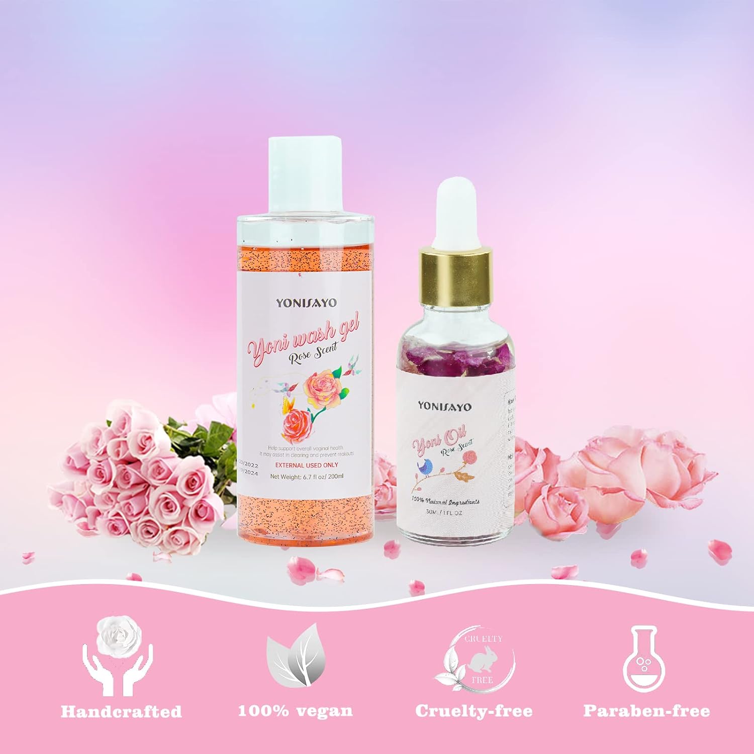 Yoni Wash Yoni Oil Set for Women, Feminine Wash with Cleaning Factor, Remove Odor, pH Balance for Women and Vaginial Deodorants, 6.7 fl.oz Intimate Wash, Natural Feminine Oil 30ml, Rose - Image 5