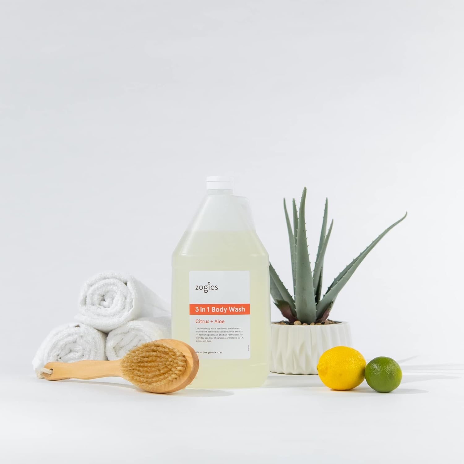 Zogics 3-in-1 Body Wash โ Body Soap, Shampoo, and Hand Soap Liquid Refill All-in-One, Hydrating Plant-Based Formula, Refreshing Citrus + Aloe Scent (1 Gallon) - Image 2