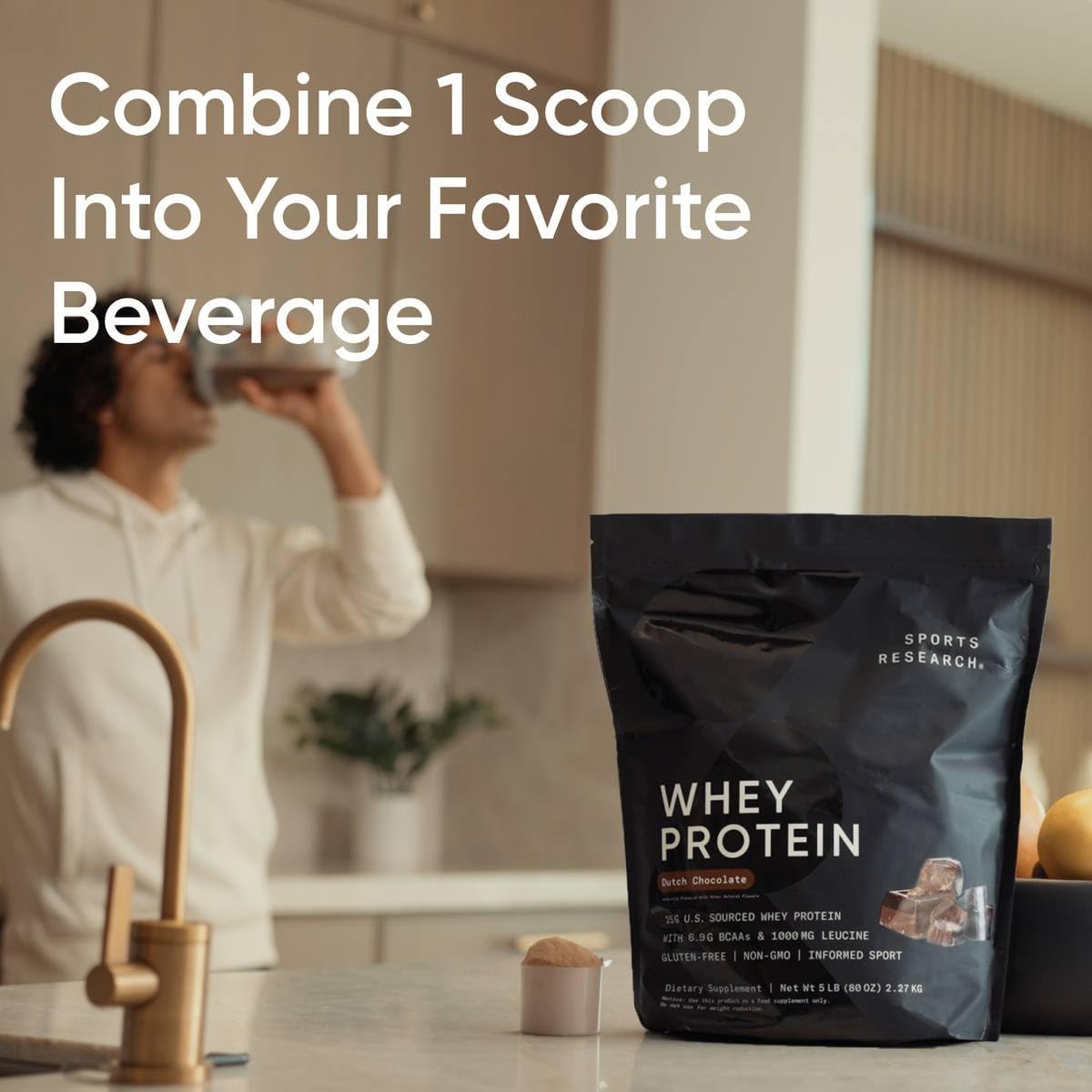 Sports Research Whey Protein Isolate - Sports Nutrition Protein Powder 25g per Scoop - 2lb Bag Whey Protein - Dutch Chocolate Bulk Protein Powder, 25 Servings - Image 3