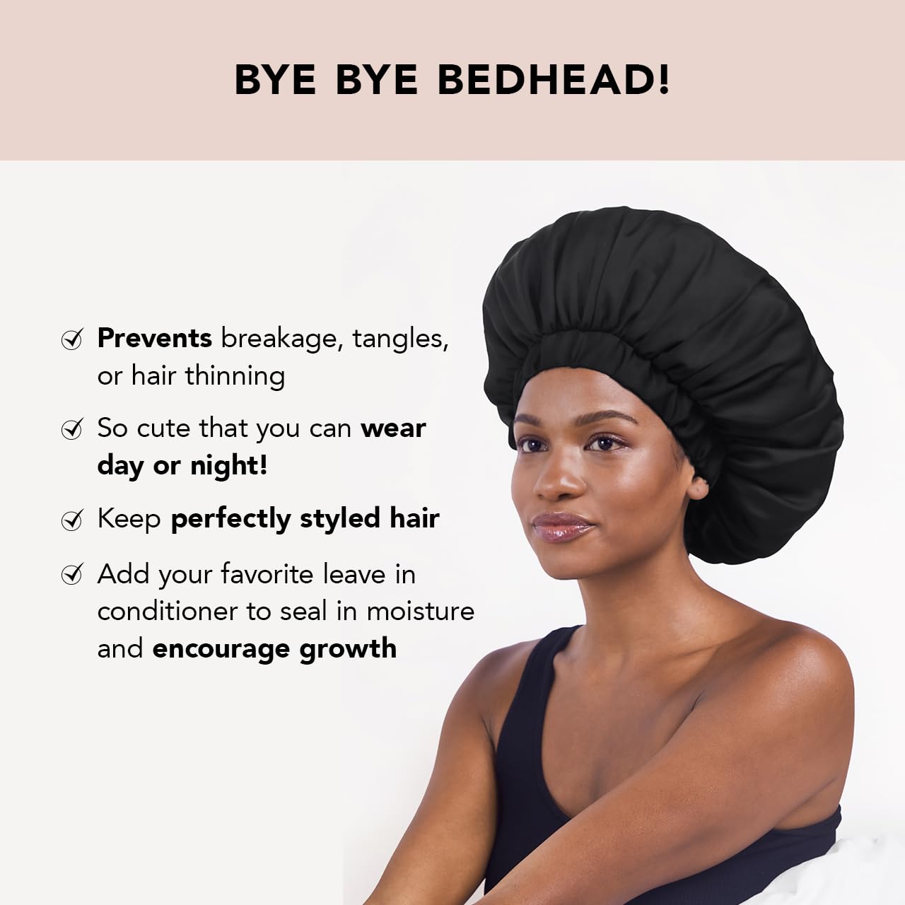 Kitsch XL Black Satin Sleeping Bonnet for Curly Hair - Adjustable Night Cap - Image 2