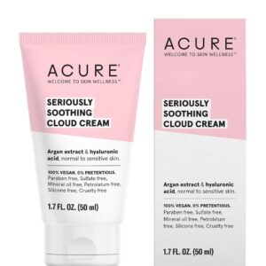 Acure Seriously Soothing Cloud Cream - Hydrating Night Cream for Normal to Dry Sensitive Skin, Facial Moisturizer for All Skin Types, Enriched with Argan Extract & Hyaluronic Acid,100% Vegan - 1.7 oz