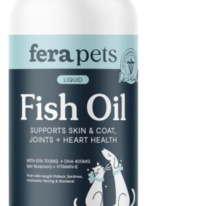 Fera Pet Organics Omega 3 Wild Caught Fish Oil for Dogs & Cats, 16 Oz, EPA & DHA Essential Fatty Acids, Vet Created, Vitamin E, Promotes Healthy Skin & Coat, Joint Support & Immune Health, 96 Servings