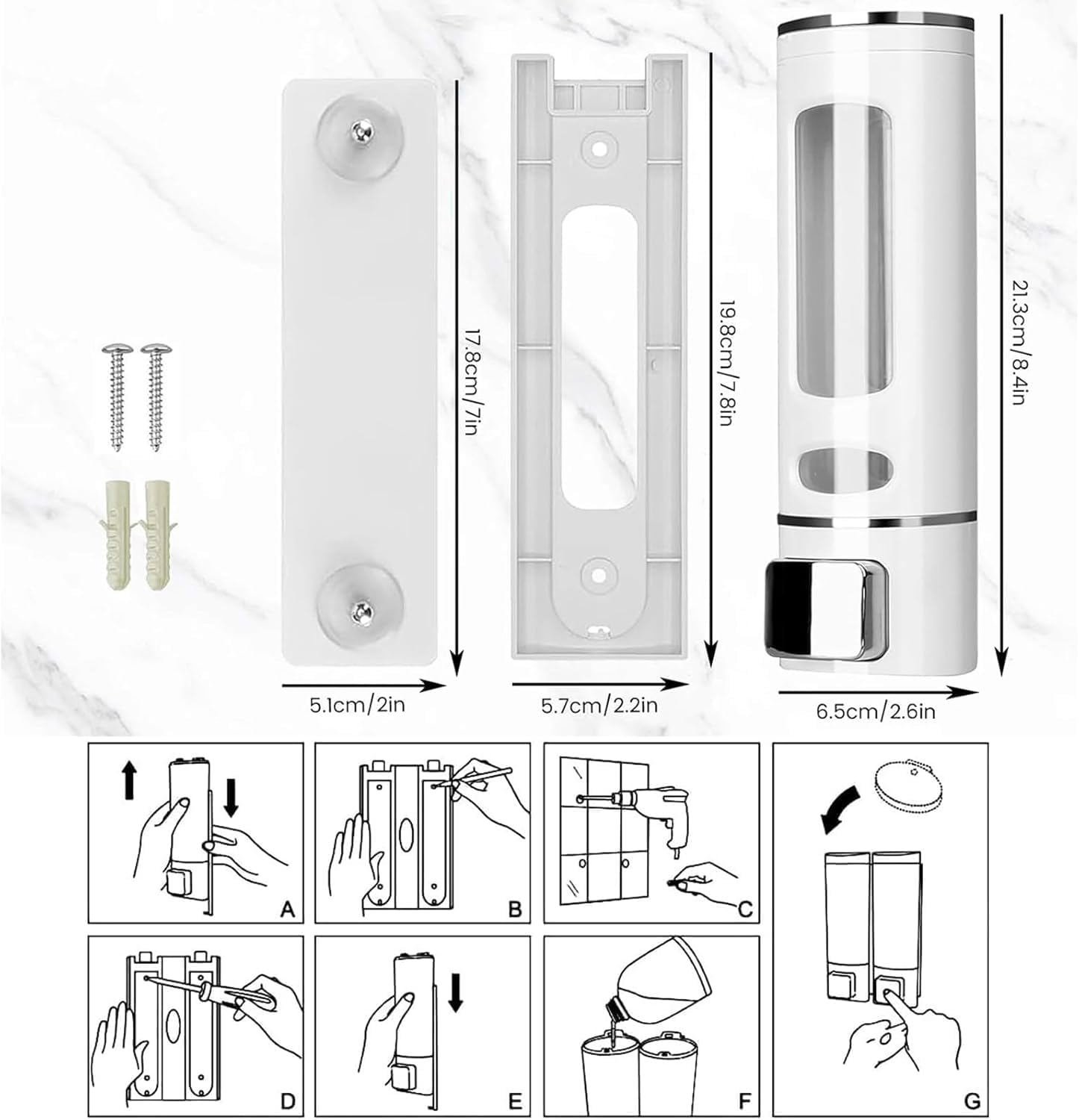 White 13.5oz Wall Mounted Hand Soap Dispenser Clear Liquid Lotion Container for Bathroom Kitchen - Image 2