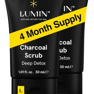 Lumin - Charcoal Scrub Deep Detox for Men - Face Cleanser for Men, Pre Shave Scrub, A Charcoal Face Exfoliator That Refreshes & Rejuvenates The Skin, Suitable for all skin types, 30ml, 2-Pack