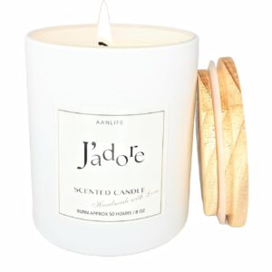 Scented Candle J'ADORE, Inspired by French Perfume, Elegant Womens Fragrance, Gifts for Women, Home Luxury Scents, Aesthetic Home Decor, Organic Coconut Wax Candles, Long Lasting 50 Hour Burn, USA