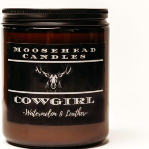 Cowgirl Watermelon Leather 8 Oz Leather Candle - Capturing The Spirit of The Wild West with Authentic Aroma and Rustic Elegance – Ideal for Home and Décor - Aromatherapy Candle, Brown/Black