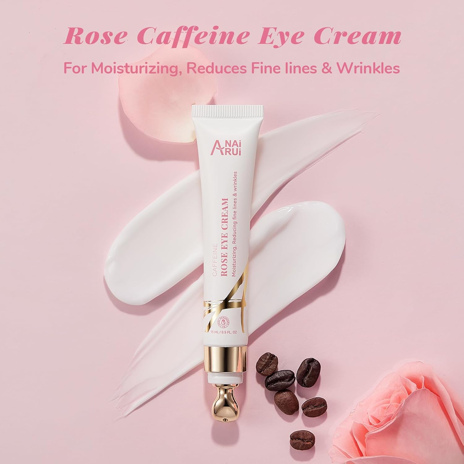 ANAI RUI Rose Caffeine Eye Cream 0.5 FL OZ for Dark Circles and Anti-Aging - Image 8