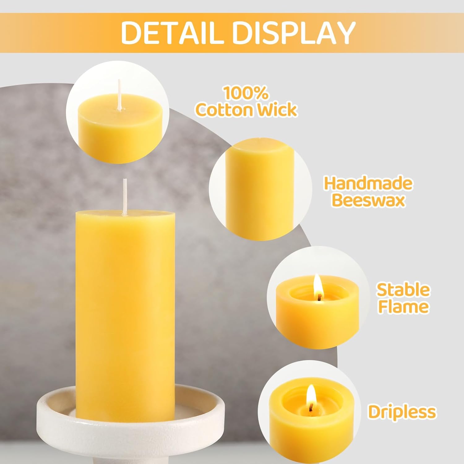 6 Pack 100% Pure Natural Beeswax Pillar Candles 2x4 Inch Unscented 210 Hour Burn Time - Image 5