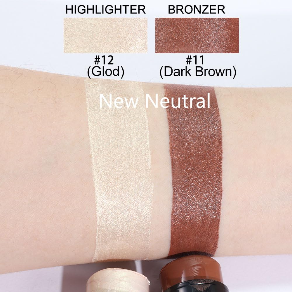 Evpct 2Pcs Face Cream Contour Bronzer Sticks Makeup Highlighter Kit in Dark Brown and Gold - Image 3