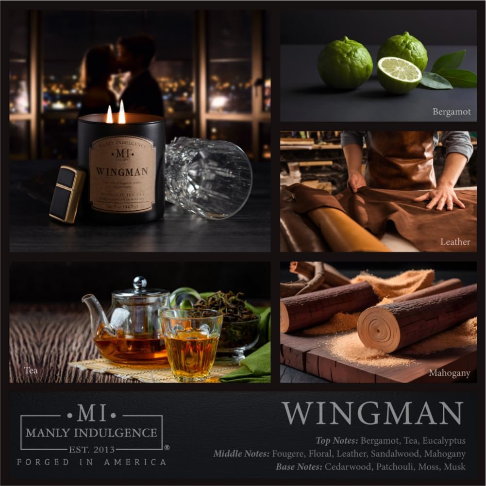 Manly Indulgence Wingman 2 Wick Soy Wax Candle, 16.5 oz, 60 Hour Burn - Image 2
