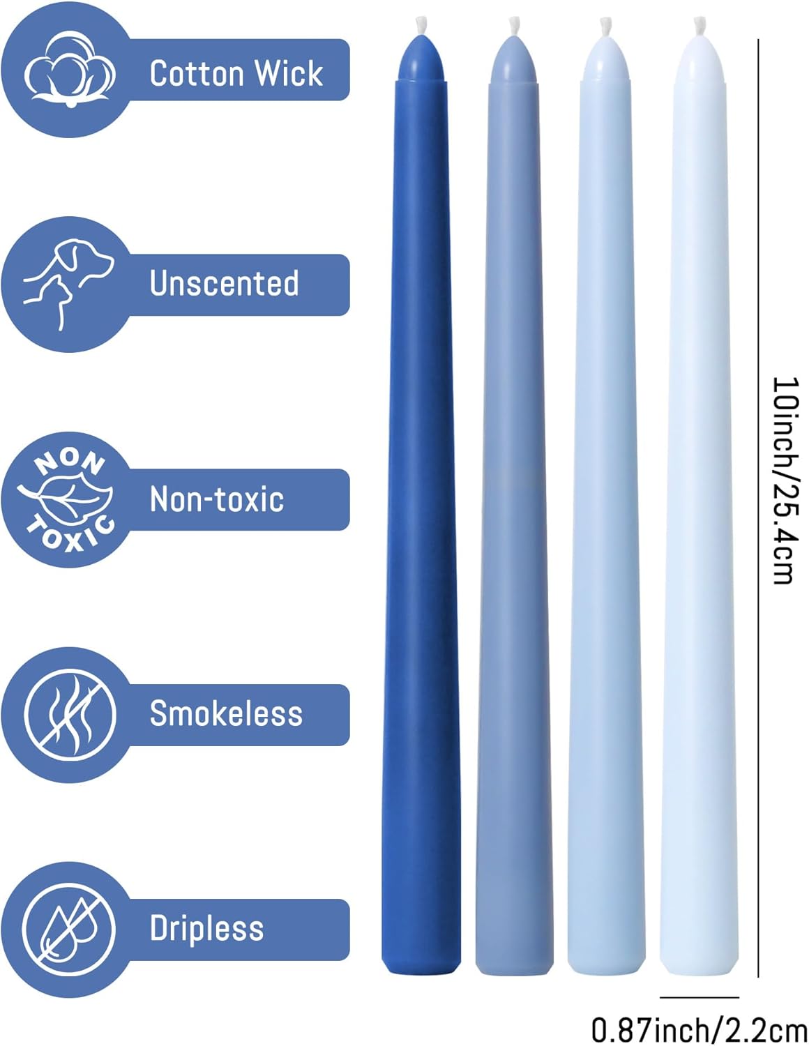 Viyffo 10 Inch Blue Unscented Dripless Smokeless Taper Candles Set of 12 for Weddings and Home Decor - Image 5