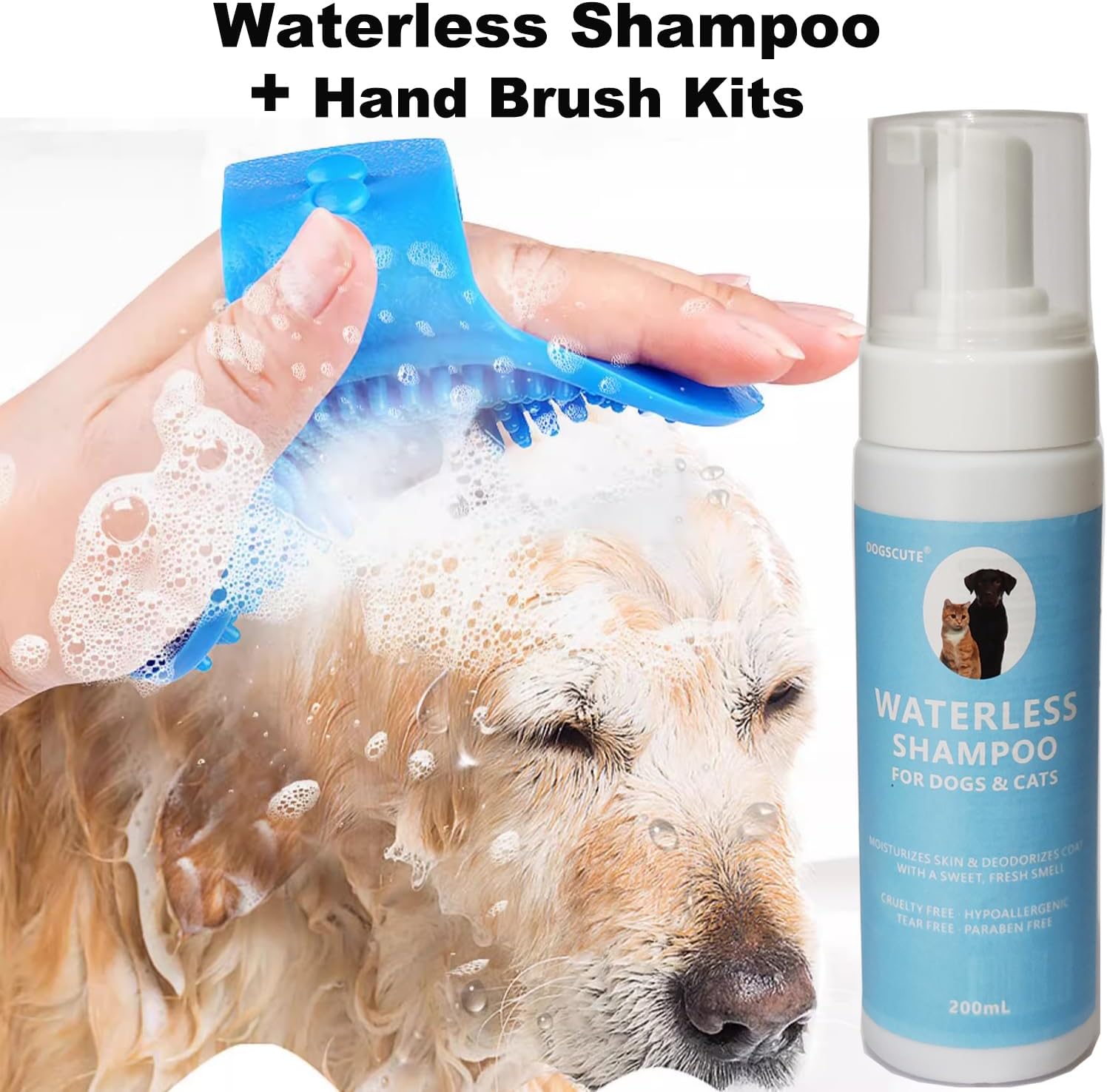 Waterless No Rinse Dog Shampoo, Dry Shampoo for Dogs with Silicone Brush, PH-Balanced Dry Shampoo Foam for Dogs & Cats, Clean Moisturizes Skin & Deodorizes Coat with Fresh Smell - Image 2
