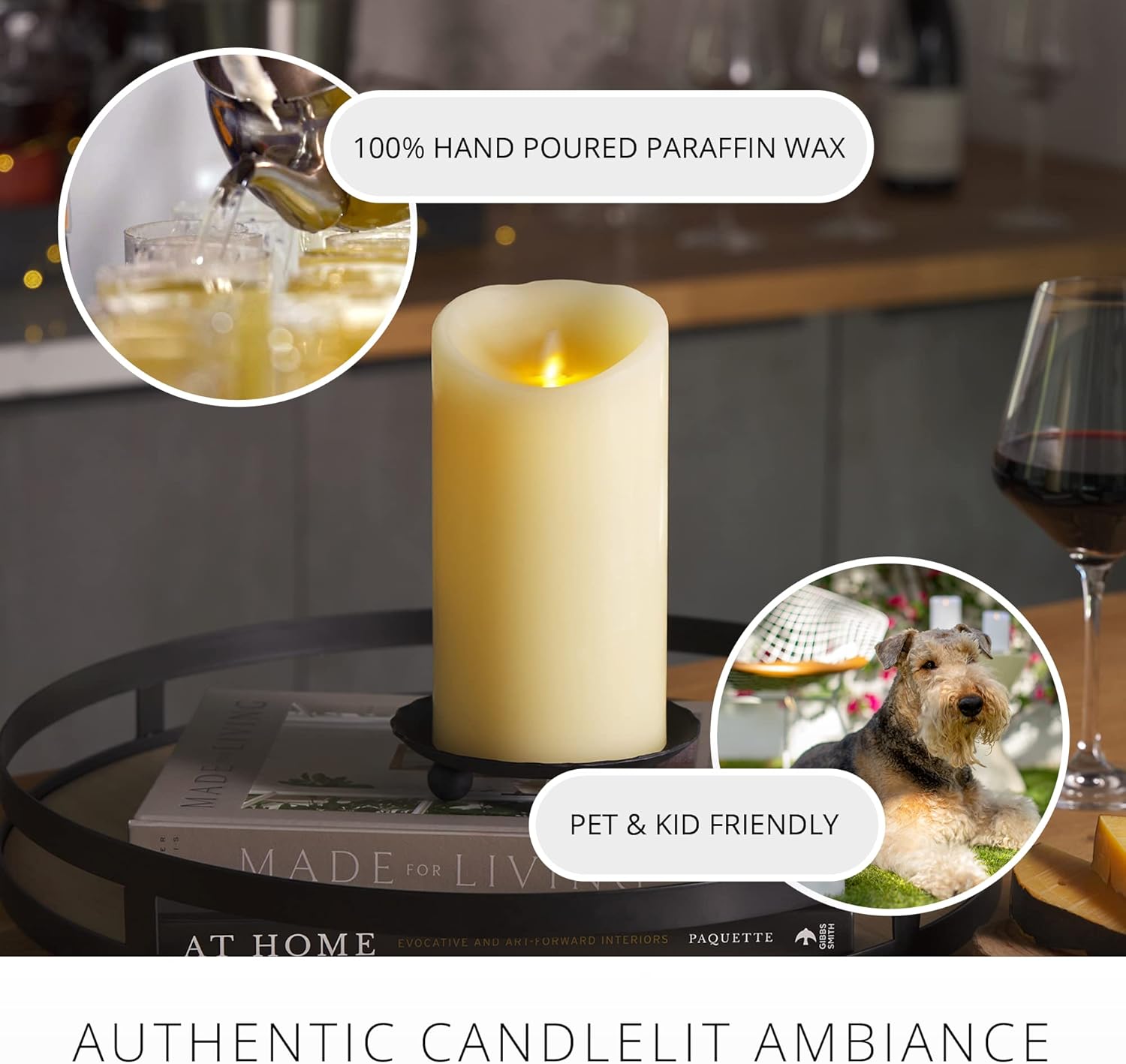 Luminara Scalloped Edge Flameless LED Candle - Ivory 4" x 7" - Real Wax Pillar Battery Operated Moving Flame w/Timer Unscented 1000Hr Runtime - Image 4