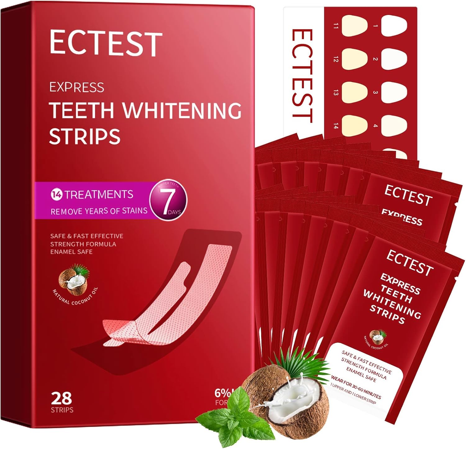 Teeth Whitening Strips for Teeth Sensitive, Professional Teeth Whitening Kit for Coffee Drinker, 28 Teeth Whitener Strips Coconut Flavor, 14 Treatments Easy to Use