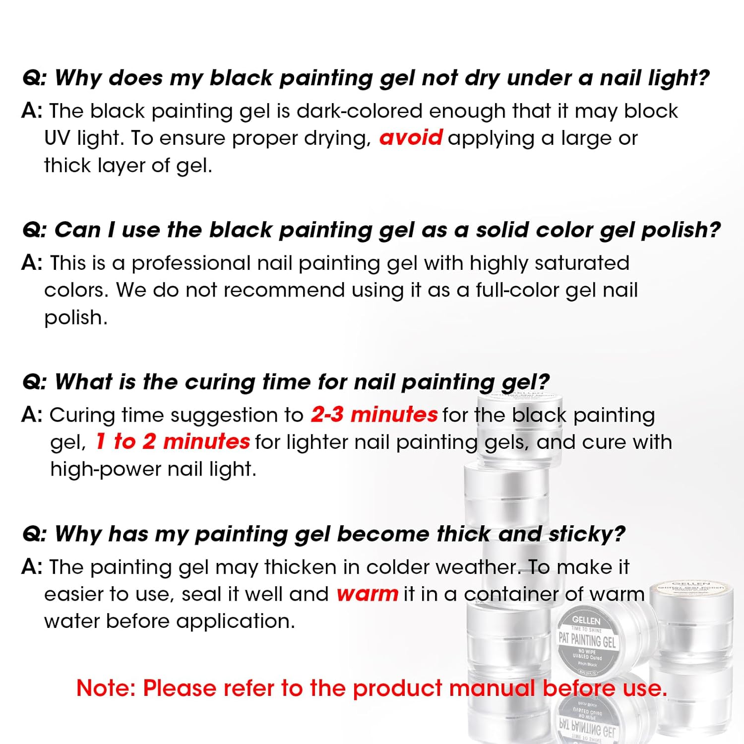 GELLEN Nail Painting Gel 2Pcs 8G Black & White No Wipe Pat Painting Nail Gel for Drawing Striper Liner Floral Painting Gel Polish Nail Art for Salon Home DIY Manicure, UV/LED Curing Required - Image 3