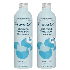 Grove Co. Hydrating Foaming Hand Soap Refills (2 x 12 Oz), Moisturizing Hand Wash, Fragrance-Free, No Plastic or Parabens, Cruelty Free, Free & Clear Unscented (Pack of 2)
