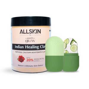 2pcs combo 100% Natural Multani Mitti with 20% Rose Petal Extract with Ice Roller | Fuller's Earth Clay
