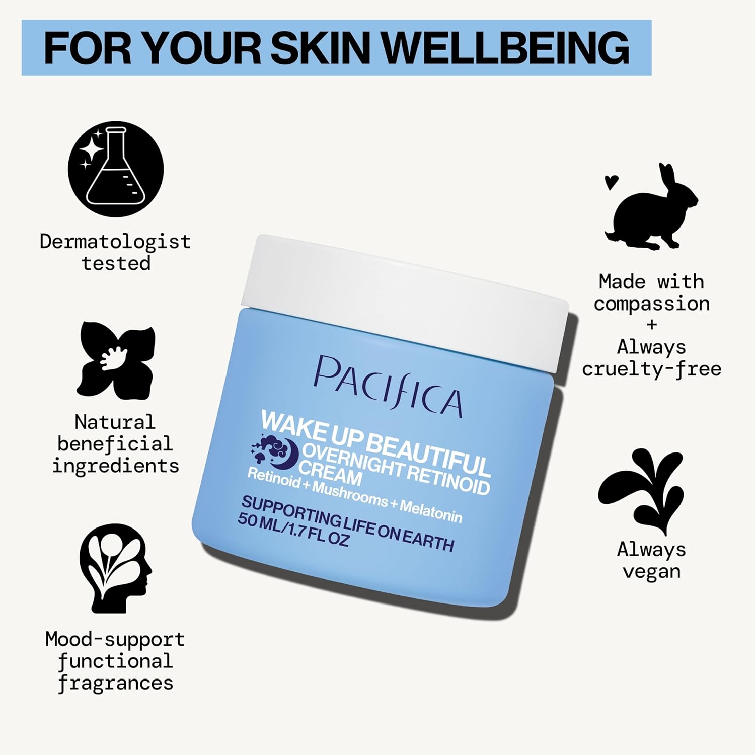 Pacifica Wake Up Beautiful Retinoid Night Cream – Overnight Anti-Aging Moisturizer with Hyaluronic Acid & Melatonin, Reduces Wrinkles & Fine Lines, Hydrating and Gentle for Dry or Mature Skin, Vegan - Image 14