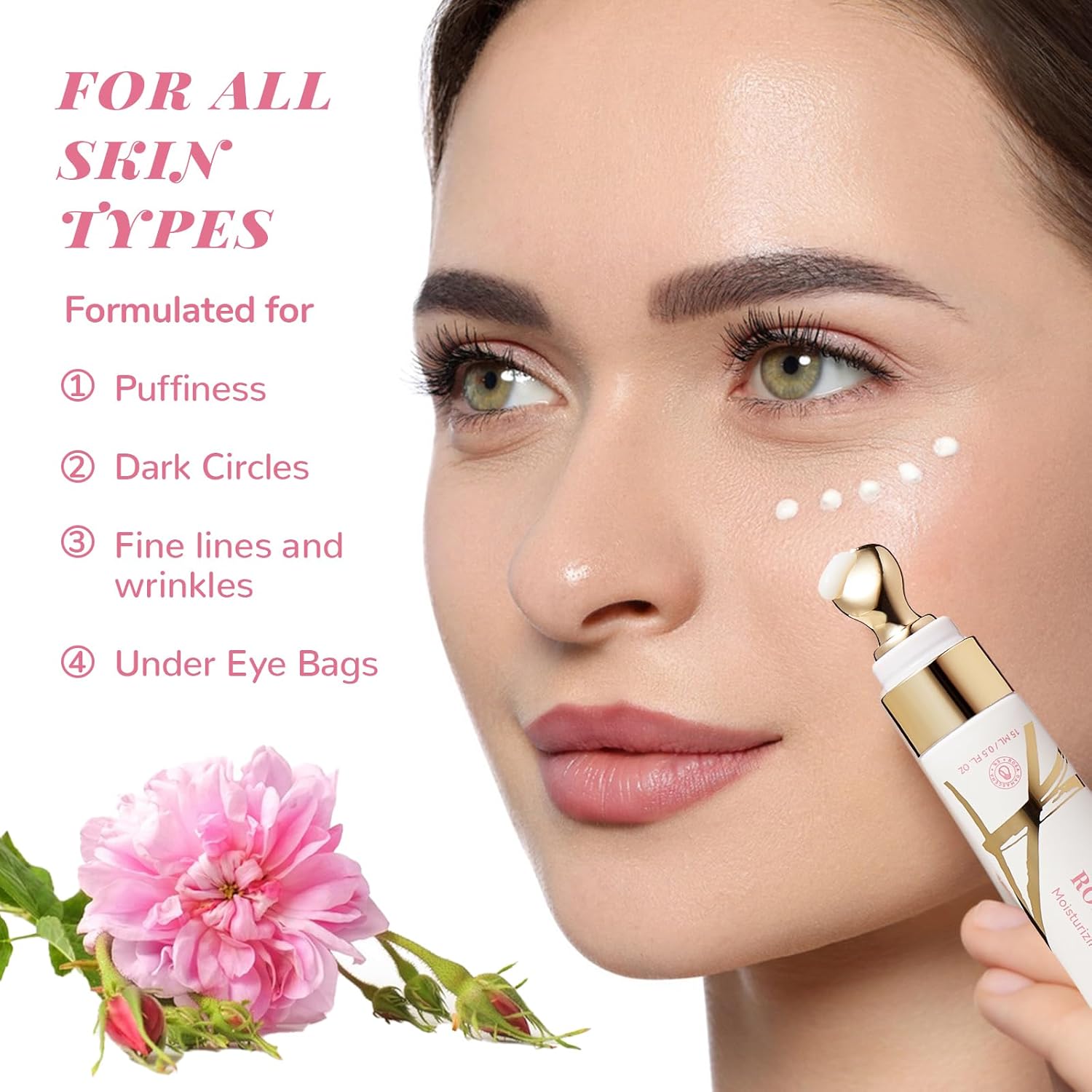 ANAI RUI Rose Caffeine Eye Cream 0.5 FL OZ for Dark Circles and Anti-Aging - Image 4