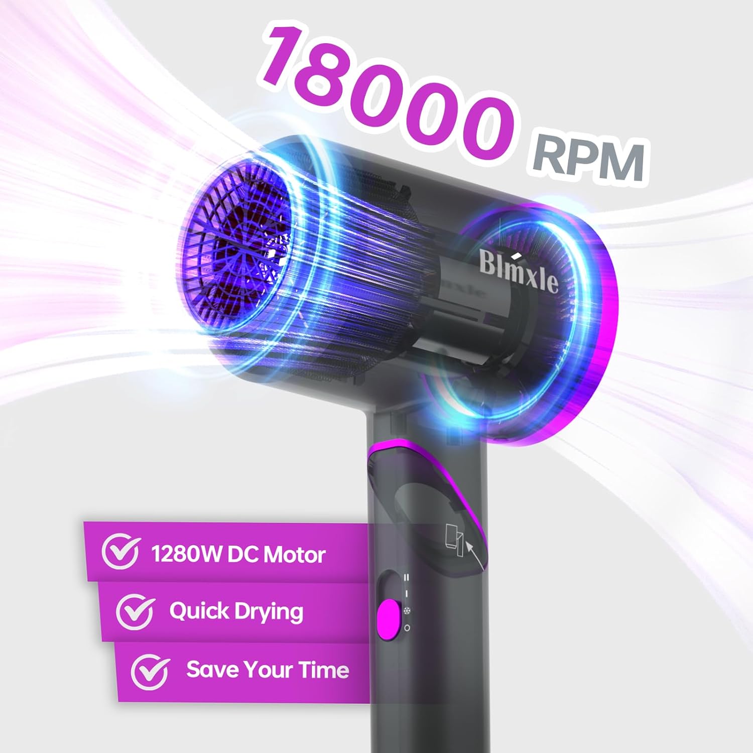 Compact Black Travel Hair Dryer Foldable Handle, Lightweight, Fast Drying Hair Care - Image 3