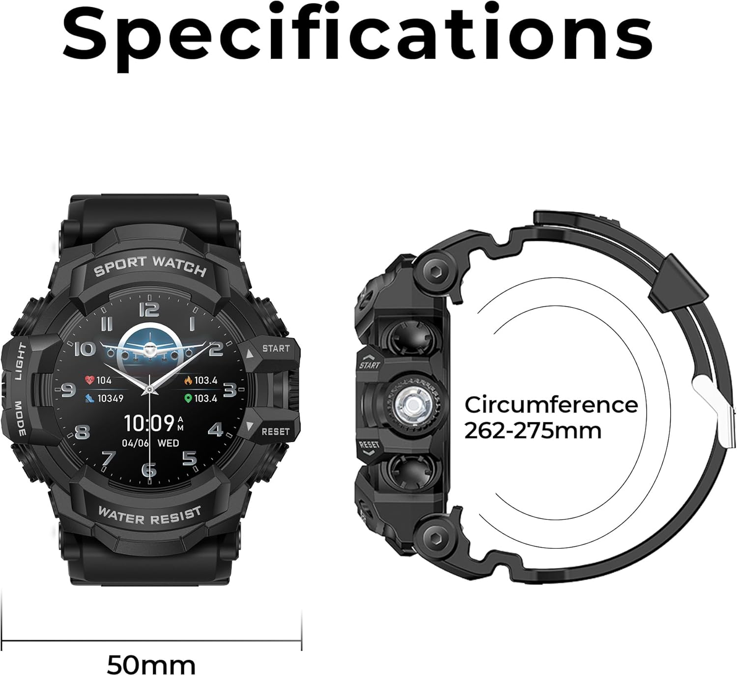 MIDDOW Military Smart Watch with Flashlight (Answer/Make Call) Compass, Heart Rate/Sleep/Sports Tracker, IP68 Waterproof, Long Battery Life, HD Screen, Android & iOS (Black) - Image 6