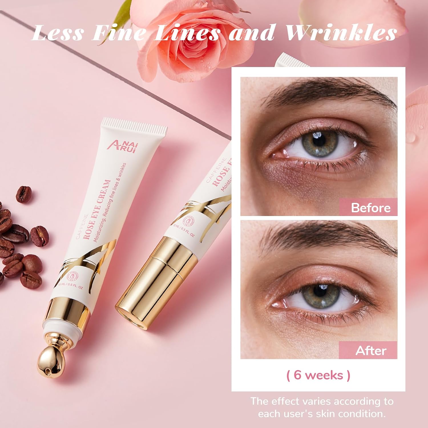 ANAI RUI Rose Caffeine Eye Cream 0.5 FL OZ for Dark Circles and Anti-Aging - Image 5