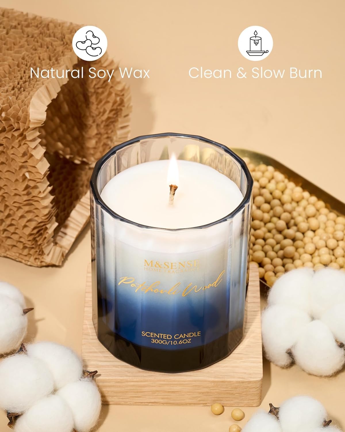M&SENSE Patchouli Wood Scented Candle - 10.6oz Natural Soy Wax 60-Hour Long Lasting Burn Time Non Toxic Strong Woody Scented Candle for Home Decor & Housewarming Gifts - Image 3